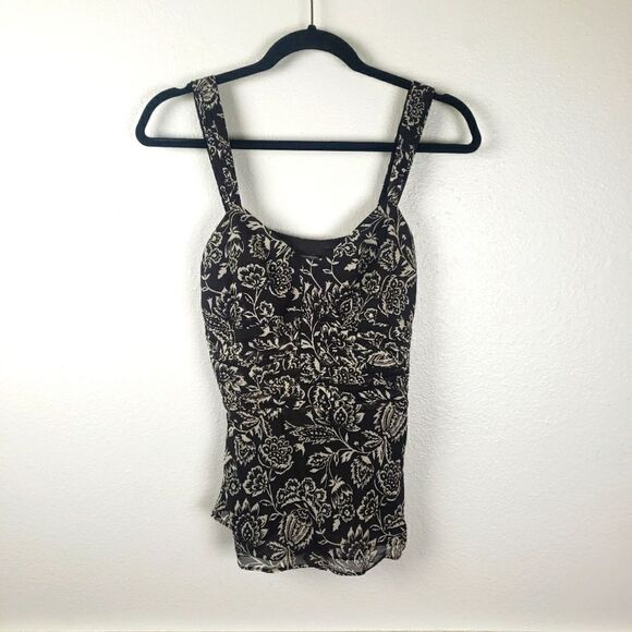 Ann Taylor Tops - Women's Ann Taylor Brown Chiffon Floral Ruched Business Casual Attire Size 02